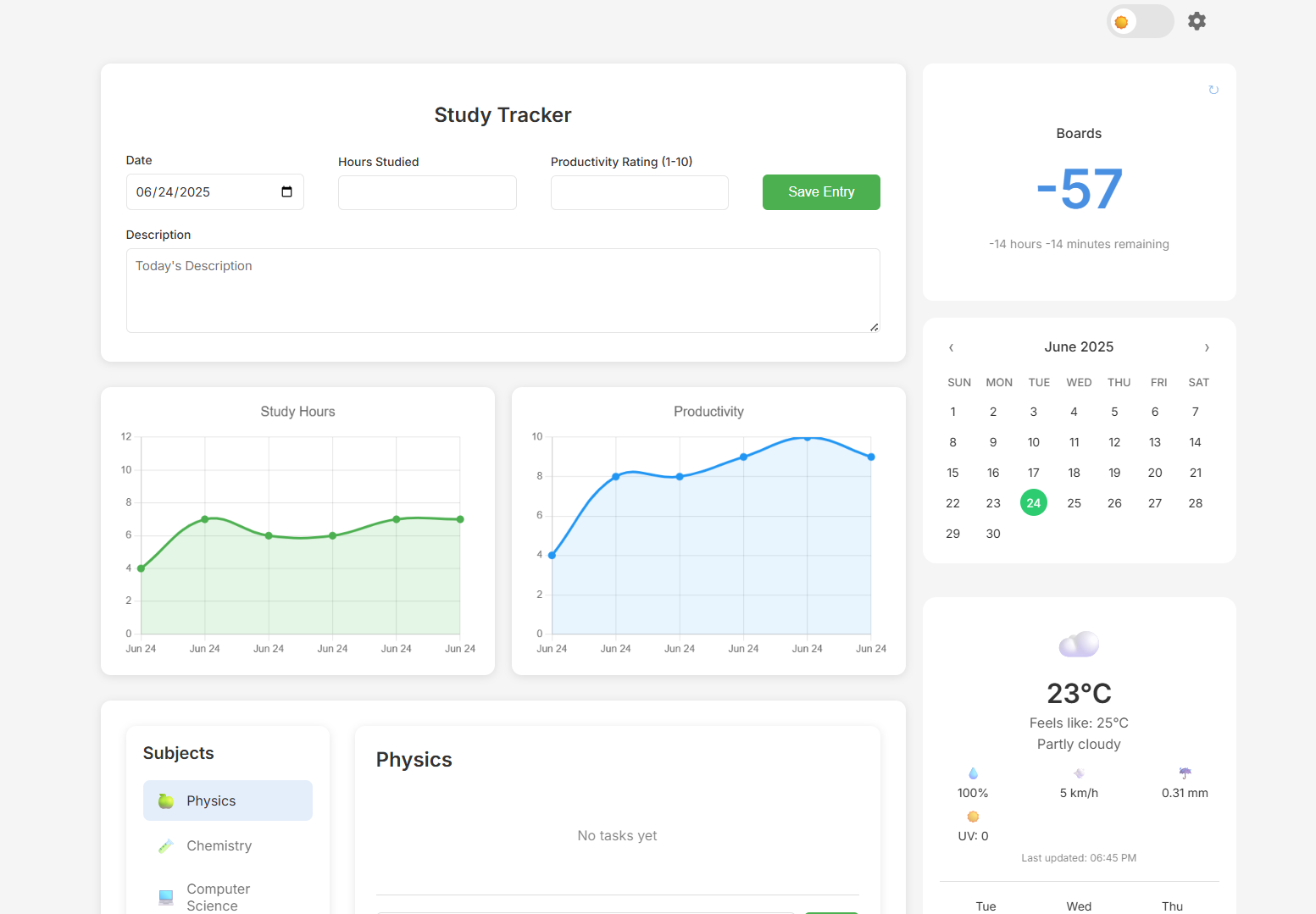 Study Tracker project screenshot